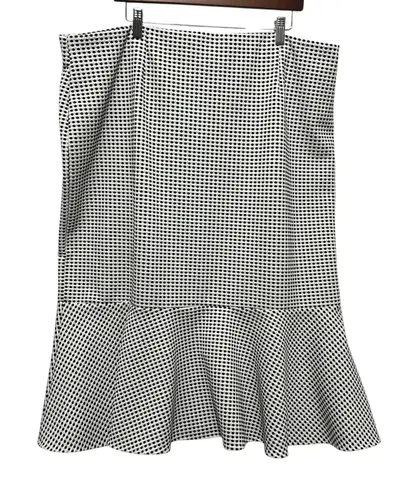 Ashley Stewart Women Skirt 22/24 Black White Timeless Polka Dot Flounce Hem Midi