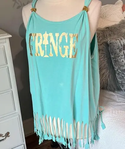 Comfort Colors Tank Fringe Swim Coverup  Shirt Womens Medium Beach Top