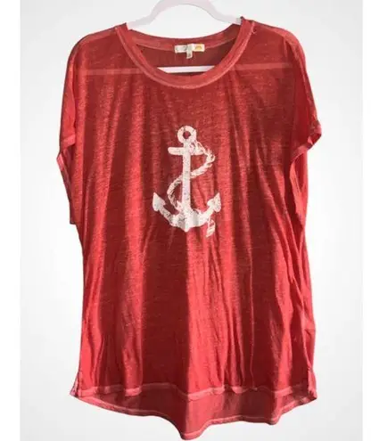 C&C Orange Nautical Graphic Anchor Tee Swim Cover Oversized Relaxed Tunic Fit XL