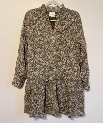 Sundays  Rowan Dress Size Medium in foliage floral green long sleeve cotton mini