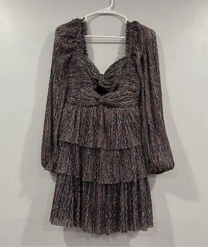 Rebecca Vallance Blossom Plisse Long Sleeve Mini Dress US 4 NWOT