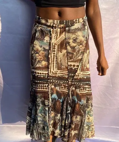 Vintage FUZZI Jean Paul Gaultier midi abstract brown long skirt Size XL