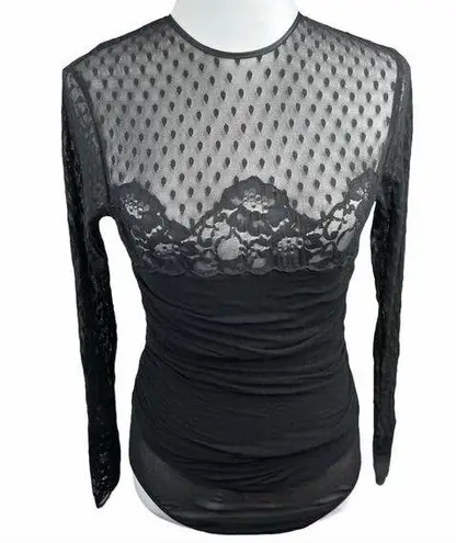 Natori Sheer and Bunched Bodysuit Black Petite