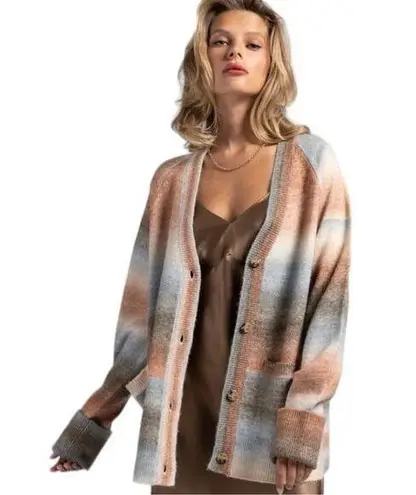 Weekend LA Women's Size M Niko Cardigan Sweater Autumn Stripe Oversized Fall NWT Brown Size M