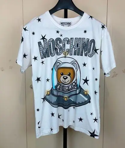 Moschino Authentic UFO Teddy Bear Print Oversize Tshirt White