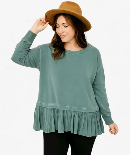 Susina Sage Green Ruffle Hem Sweatshirt Size L Size L