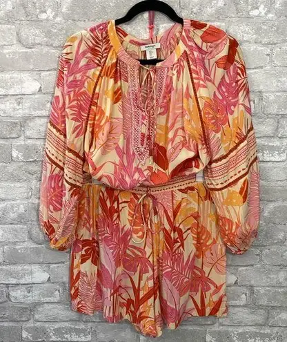 Haute Hippie Pink and Orange Tropical Bohemian Peasant Style Short Set