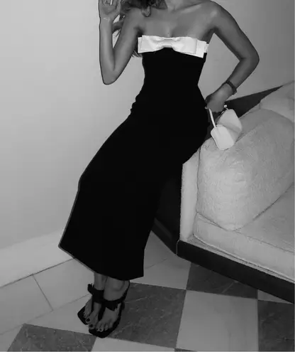 WAYF  Coco Bow Black Midi Dress thumbnail 3