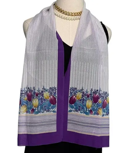 Saint Michael vintage Italian chiffon tulip stripe long scarf purple 11x54"