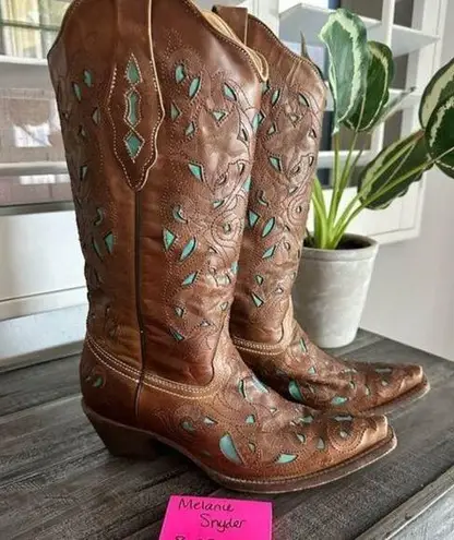 Justin Boots Justin brand leather Corral style A1952 cowgirl boots