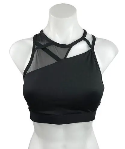 Nike  Black Crew Neck Mesh Cutout Yoga Full Coverage Athletic Sports Bra Size M