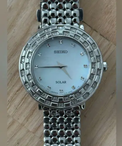 Seiko Tressia Solar Diamond Luxury Ladies Watch Pearl Dial Stainless Bracelet