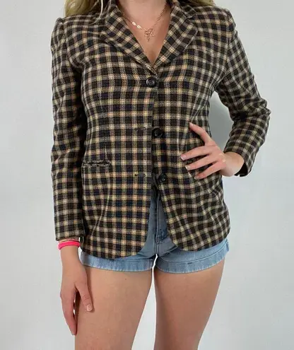 Petite Sophisticate Vintage Neutral Plaid Blazer