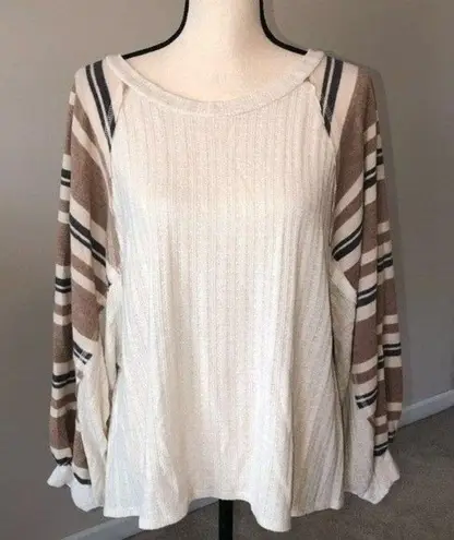 143 Story Womens Size Medium Knit Top Mixed Media Balloon Sleeve Sweater Top