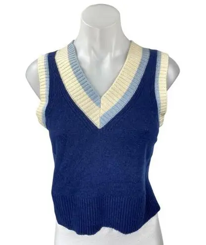 Solid & Striped Women's Blue V Neck Sleeveless Cropped Sweater Vest Tank Top M