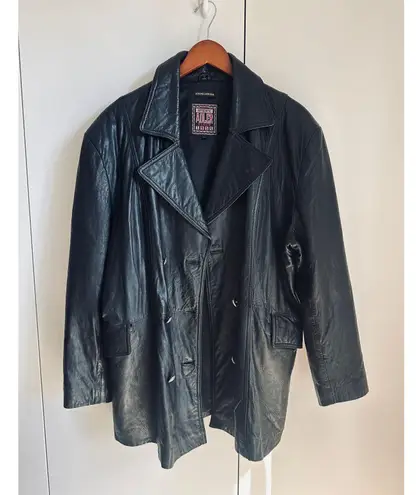 Vintage Lambskin Leather Coat Mens Size Large Black Buttery Soft Double Breasted