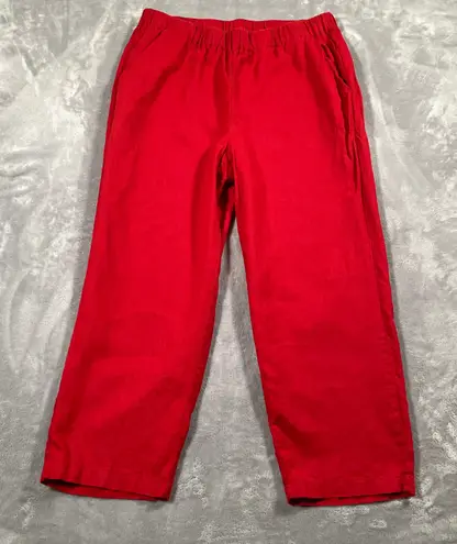 Quince Pants Large Red Linen Pull On Elastic Waist Classic Vacation Resort