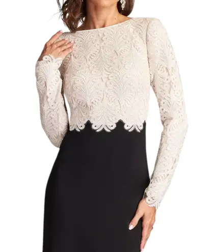 Tadashi Shoji Embroidered Lace Long Evening Gown Black Ivory Size 18