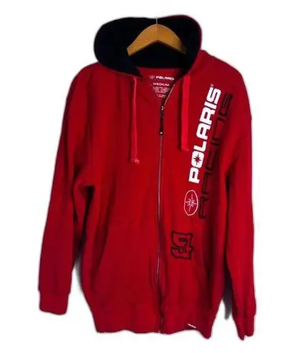 Polaris Racing Red Hooded 100% Cotton Full Zip Thermal Sweatshirt Size Medium