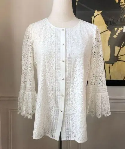 Karl Lagerfeld  Ivory Lace Trumpet Sleeve Top S