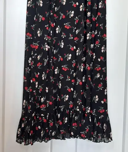 No Comment Floral Print Midi Dress Black and Red Size M