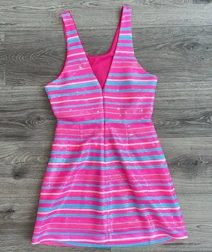 BB Dakota  Spice of the Party SEQUINS Mini Dress Hot Pink Blue Striped Small EUC