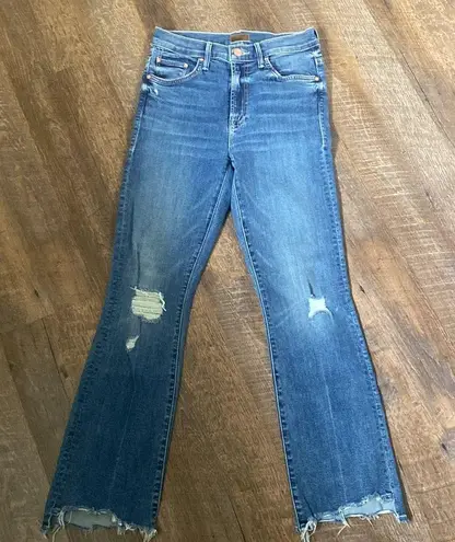 MOTHER THE INSIDER CROP STEP CHEW WASH DANCING ON COALS Hi Rise Kick Flare Ankle Blue Size 25