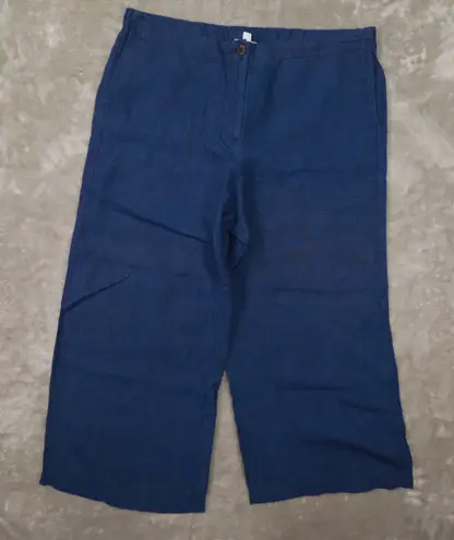 J. Jill Love Linen Blue Wide Leg Cropped Pants Women's Large NWT Beach Boho