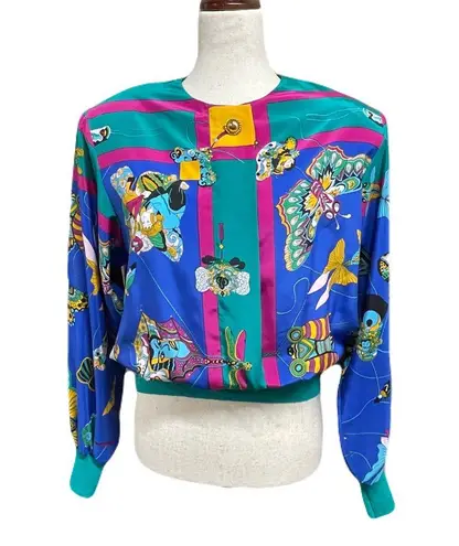 Vintage 80s Castleberry Blouse Knitted Waist Sleeves Womens size 12 | Retro Glam Green