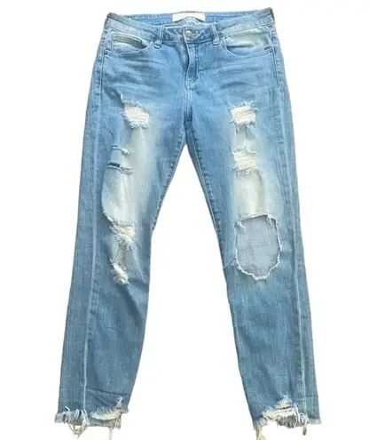 Hidden Jeans  Distressed Cropped Light Wash Jeans with a Raw Hem. Size 26.