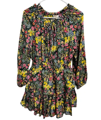 LoveShackFancy Popover Dress Night Sky Glow Floral Ruffle Mini Dress S Fairy Black