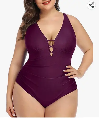 One Piece Yonique Women Plus Size Swimsuit Slimming Tummy Control Bathing Suits Lace up Plunge V Neck