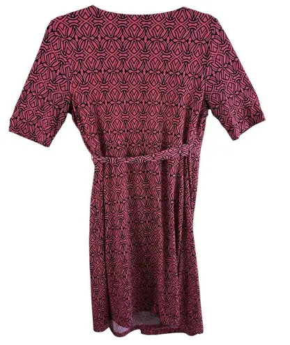 Motherhood Maternity Navy Blue Pink Short Sleeve Jersey Knit Wrap Dress Size S