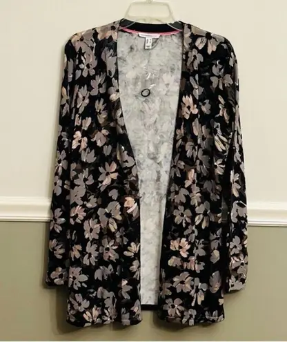Isaac Mizrahi Live Open Front Black Floral Printed Peplum Cardigan Size Medium