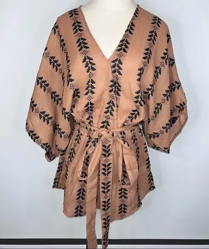 Elan Brown Black V Neck Short Romper Small Boho Arrow Tribal Design NWT