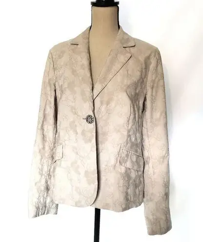 Mimi Maternity Floral Brocade Womens Blazer Sz M Cottagecore Single Button Soft Tan