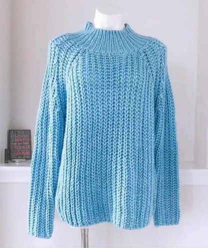 NEW LA SEINE Wool Air Blue Soft Chunky Knit MockNeck Sweater Sz M New w/Tag $124 Size M