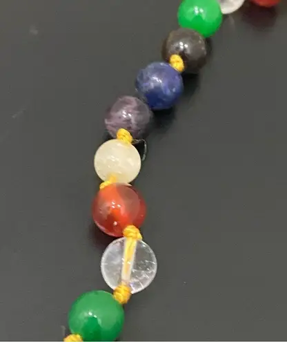 Handmade Multicolored Chakra Mala Beads Knotted Agate Stone Beads 18” Necklace Green