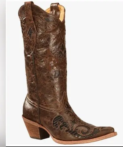 Corral Women's Vintage Lizard Inlay Snip Toe Cowgirl Boots C2109 Size 9.5