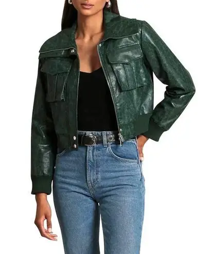 Avec Les Filles Faux Ever Leather Crop Bomber Jacket Classic Biker Emerald Small