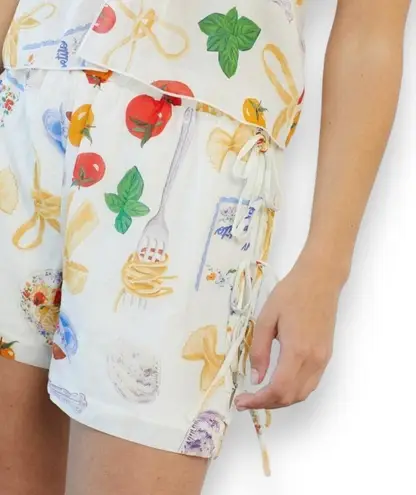 Lisa Says Gah Buon Appetito Ella Bow Tie Shorts w/ Italian Food Graphic New