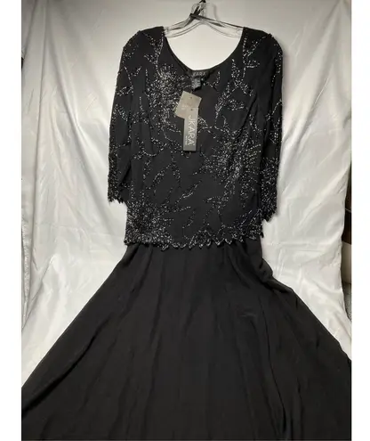 NWT J Kara Women's Scoop Neck Line with 3/4 Sleeve Beaded Top Long Dress Black S Size 6