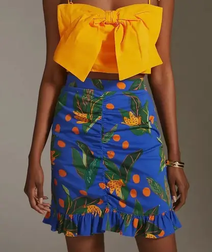 Farm Rio x Anthropologie Ruched Mini Skirt Blue XXS
