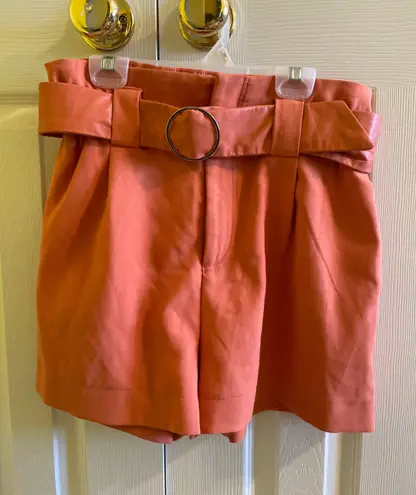 Stradivarius Orange Leather Shorts