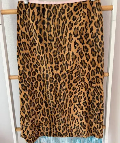 William B Leopard Faux Fur Skirt with Turquious Beaded Fringe Size 2