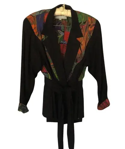 Vintage Platinum Dorothy Schoelen Skirt Set Jacket Top Skirt 2 pcs Sz S Abstract Black