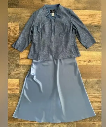 Alex Evenings Sequin Two-Piece Dress W/Jacket Blue Sz 12 Chiffon Midi A-line MOB