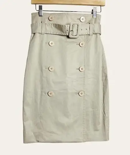 Club Monaco Newman Beige High Waist Double Breasted Button Front Belted Skirt