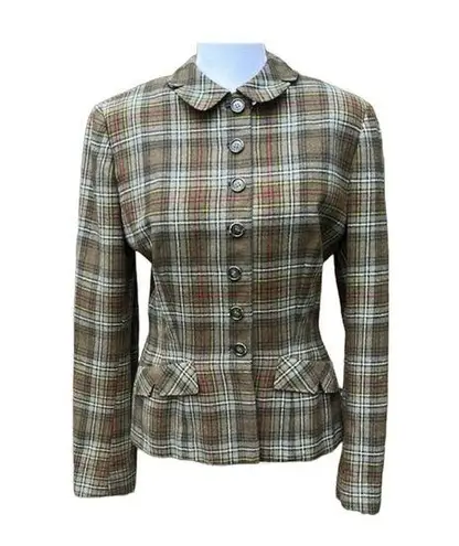40s or 50s Vintage Wool Plaid Blazer Peter Pan Collar Size Small Gray