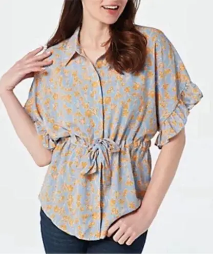 Bishop and Young Floral Tie Waist Button Front Top - XL